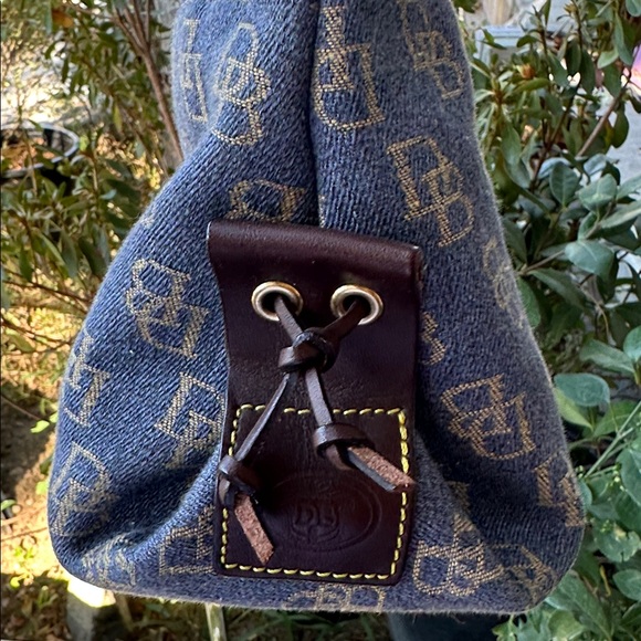 Y2K Dooney & Bourke Monogrammed denim Blue and Brown Satchel - Picture 3 of 12